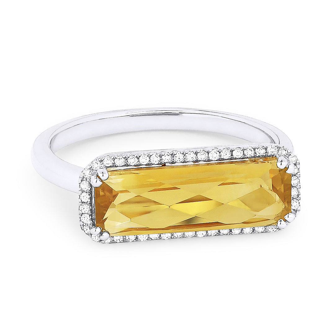 Beautiful Hand Crafted 14K White Gold 5X15MM Citrine And Diamond Essentials Collection Ring