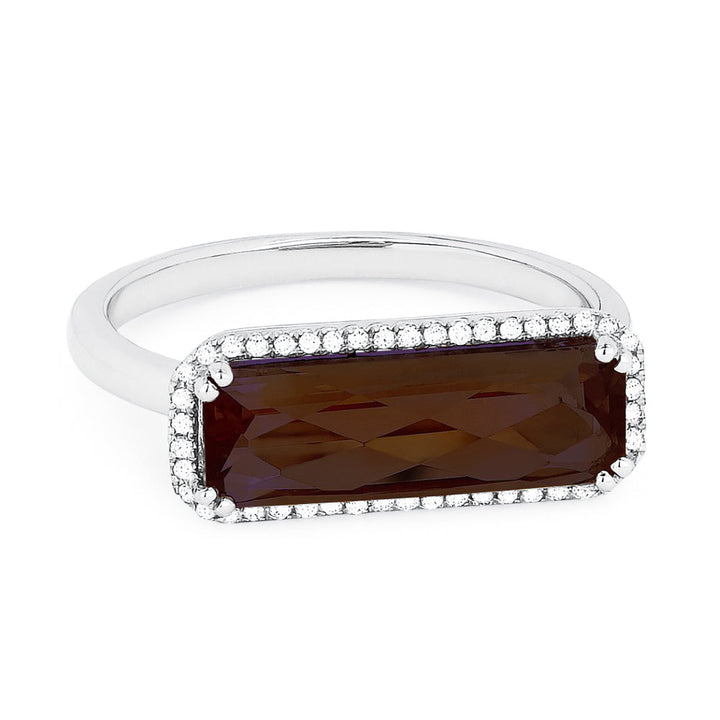 Beautiful Hand Crafted 14K White Gold 5X15MM Garnet And Diamond Essentials Collection Ring