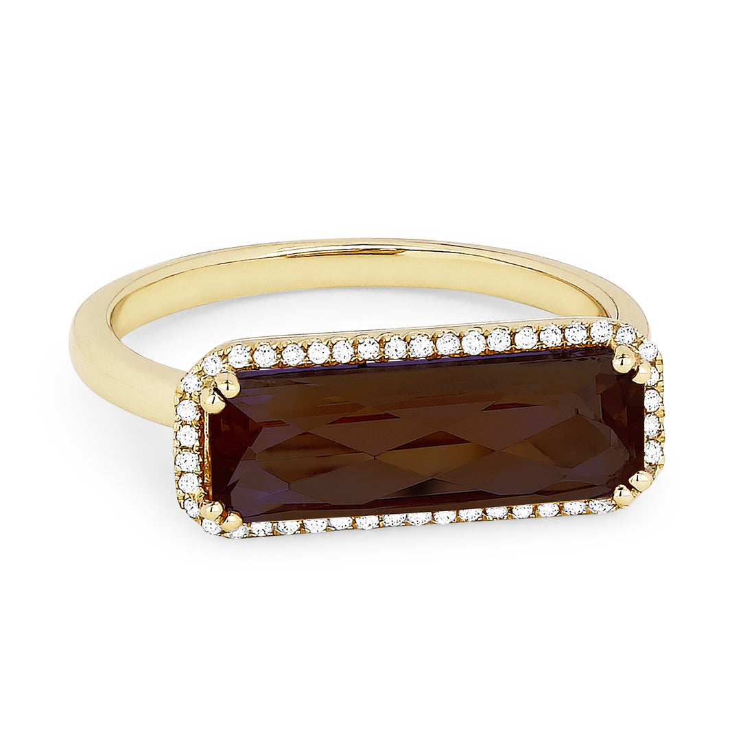 Beautiful Hand Crafted 14K Yellow Gold 5X15MM Garnet And Diamond Essentials Collection Ring