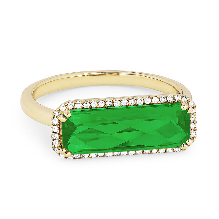 Beautiful Hand Crafted 14K Yellow Gold 5X15MM Created Emerald And Diamond Essentials Collection Ring