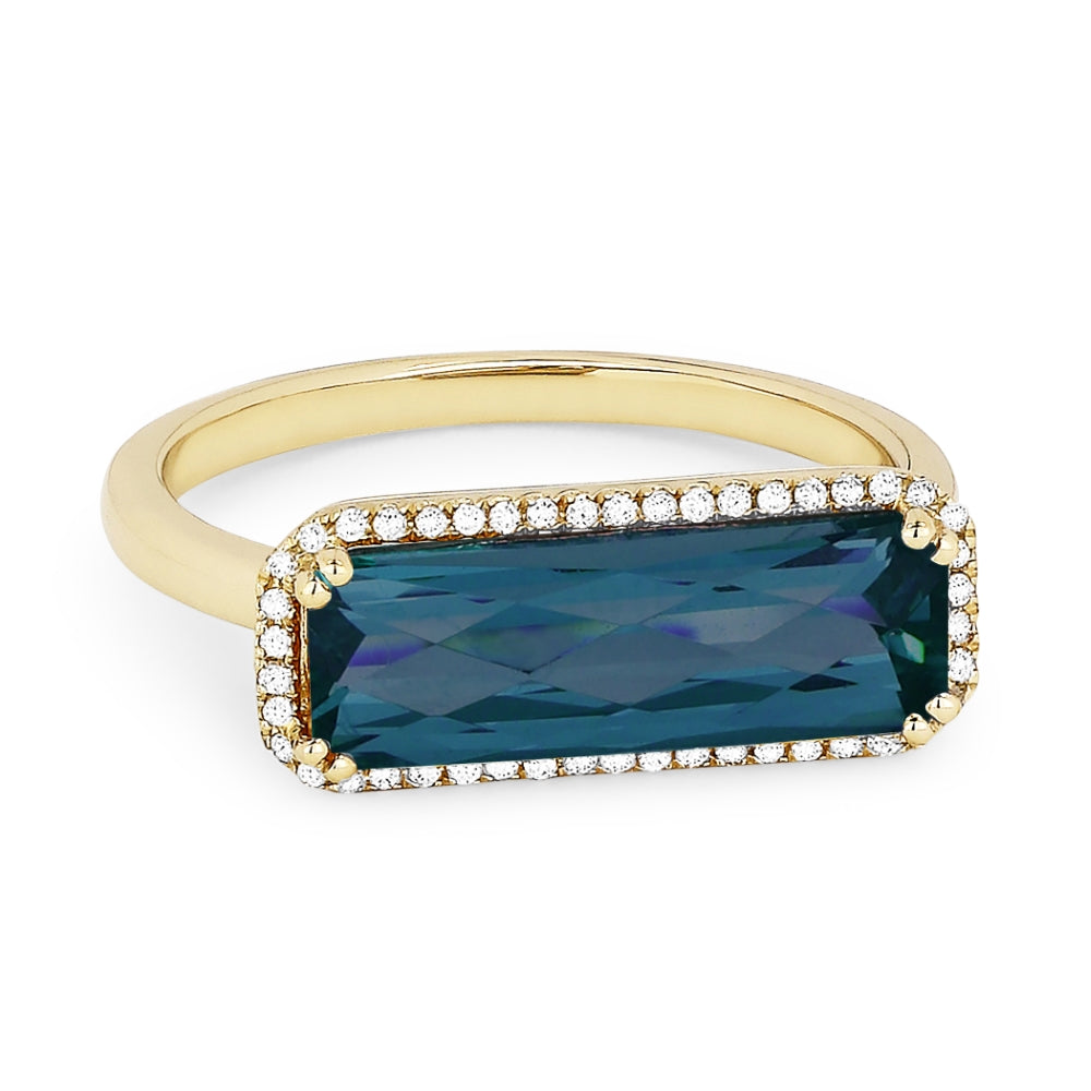 Beautiful Hand Crafted 14K Yellow Gold  London Blue Topaz And Diamond Essentials Collection Ring