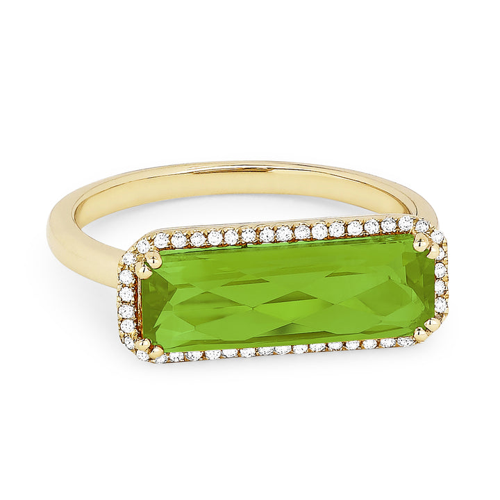 Beautiful Hand Crafted 14K Yellow Gold 5X15MM Peridot And Diamond Essentials Collection Ring