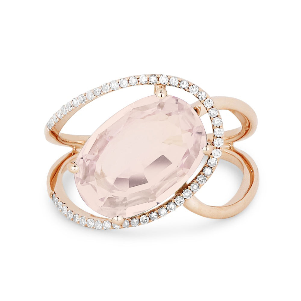Beautiful Hand Crafted 14K Rose Gold 9x13MM Created Morganite And Diamond Essentials Collection Ring