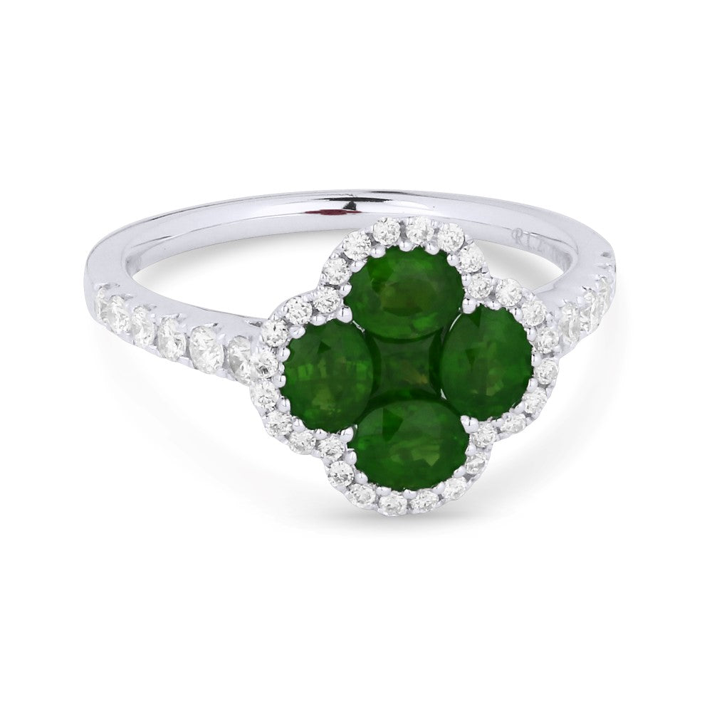 Beautiful Hand Crafted 18K White Gold  Emerald And Diamond Arianna Collection Ring