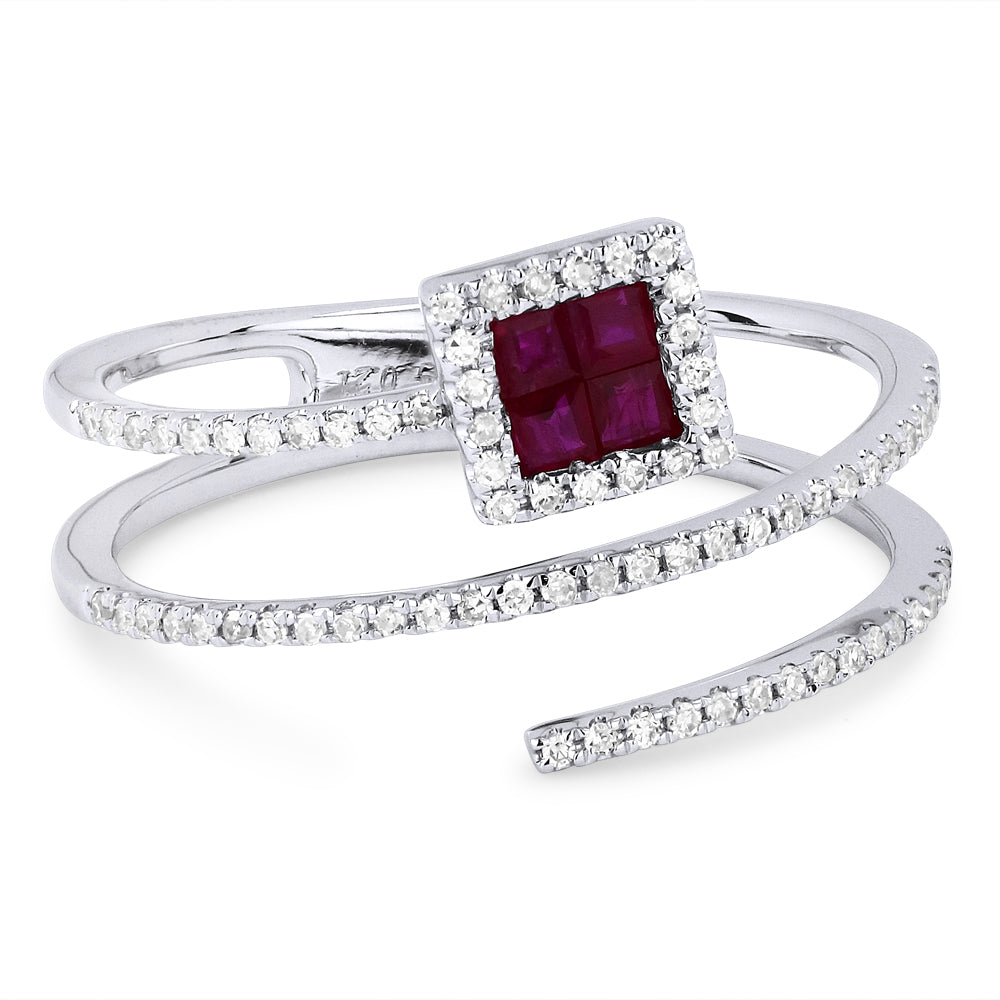 Beautiful Hand Crafted 14K White Gold  Ruby And Diamond Arianna Collection Ring