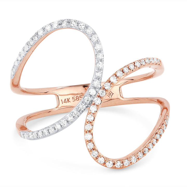 Beautiful Hand Crafted 14K Rose Gold White Diamond Milano Collection Ring