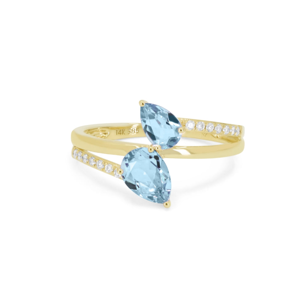 Beautiful Hand Crafted 14K Yellow Gold  Blue Topaz And Diamond Essentials Collection Ring