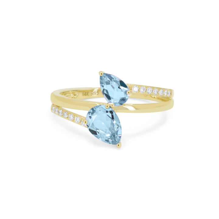 Beautiful Hand Crafted 14K Yellow Gold  Blue Topaz And Diamond Essentials Collection Ring
