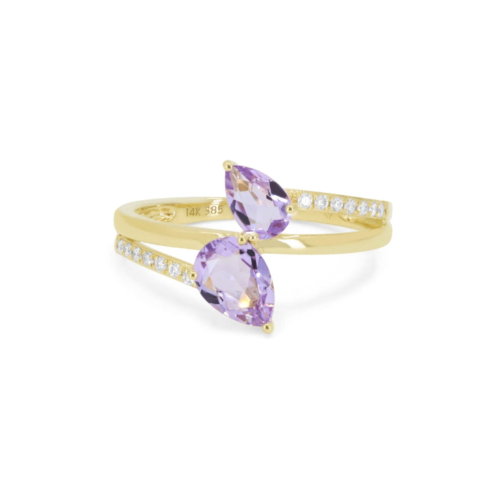 Beautiful Hand Crafted 14K Yellow Gold  Pink Amethyst And Diamond Essentials Collection Ring