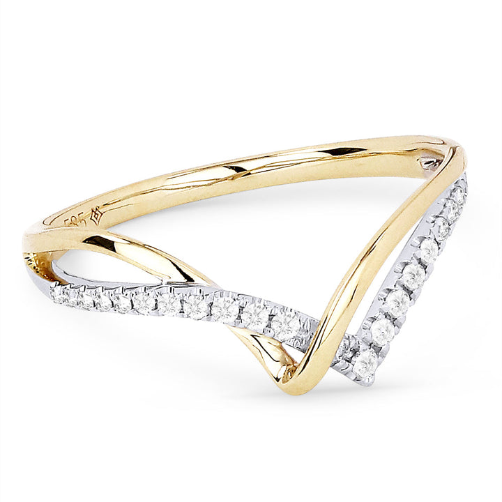 Beautiful Hand Crafted 14K Two Tone Gold White Diamond Milano Collection Ring