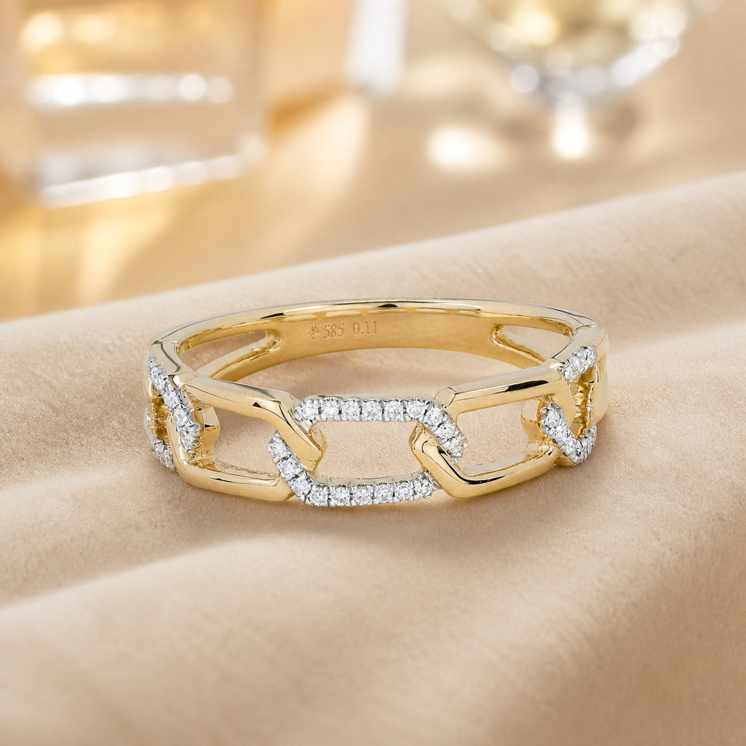 R1378 - 14K Gold Diamond Paperclip Ring