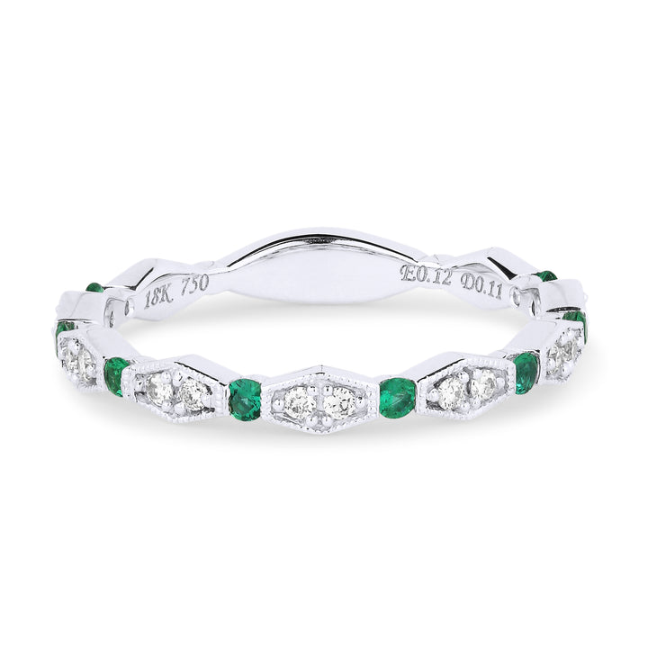Beautiful Hand Crafted 14K White Gold  Emerald And Diamond Arianna Collection Ring