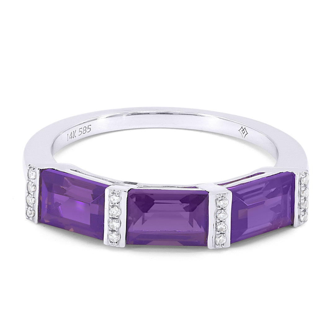 Beautiful Hand Crafted 14K White Gold 6X4MM Amethyst And Diamond Essentials Collection Ring