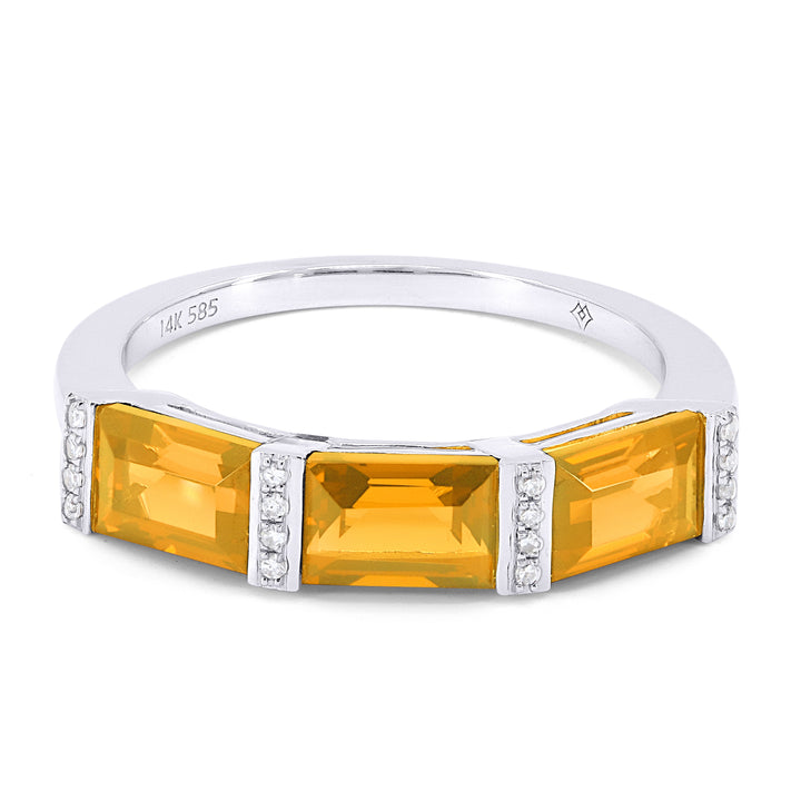 Beautiful Hand Crafted 14K White Gold 6X4MM Citrine And Diamond Essentials Collection Ring