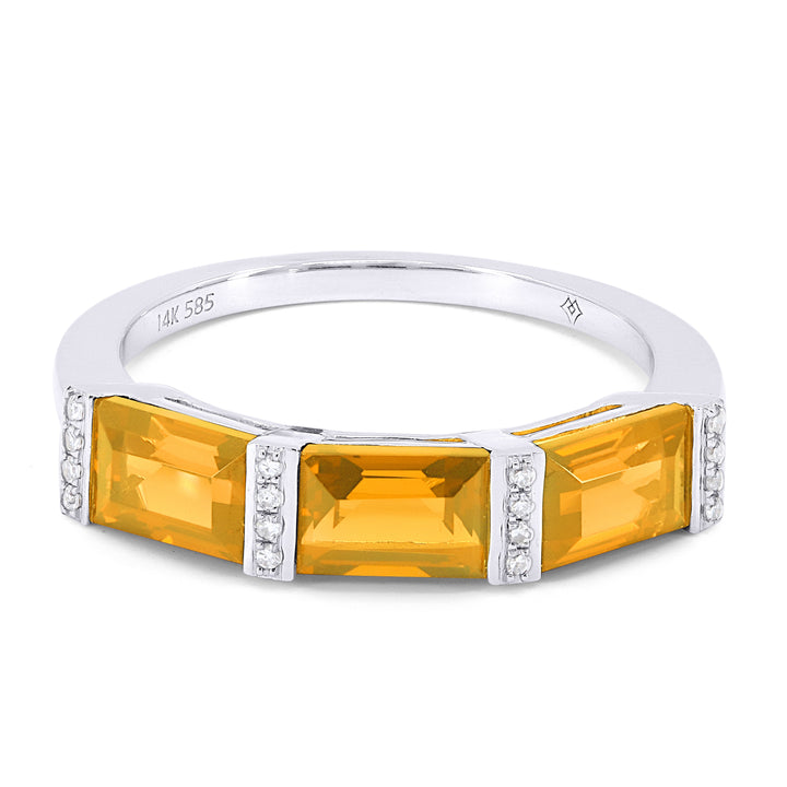 Beautiful Hand Crafted 14K White Gold 6x4MM Citrine And Diamond Essentials Collection Ring