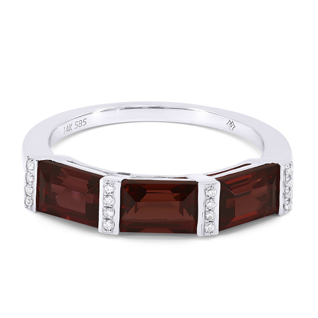 Beautiful Hand Crafted 14K White Gold 6x4MM Garnet And Diamond Essentials Collection Ring