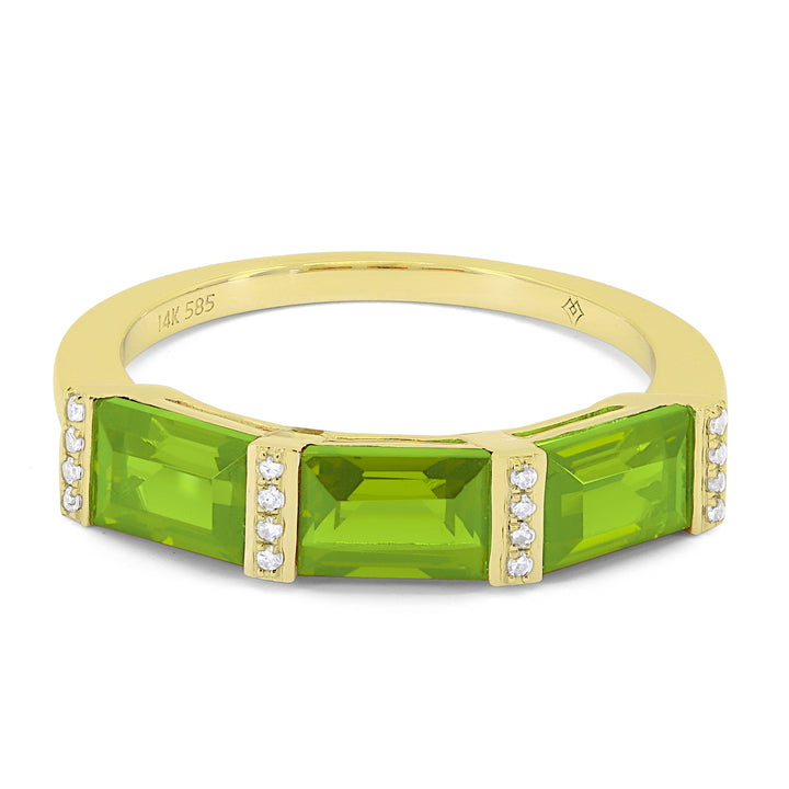 Beautiful Hand Crafted 14K Yellow Gold 6X4MM Peridot And Diamond Essentials Collection Ring