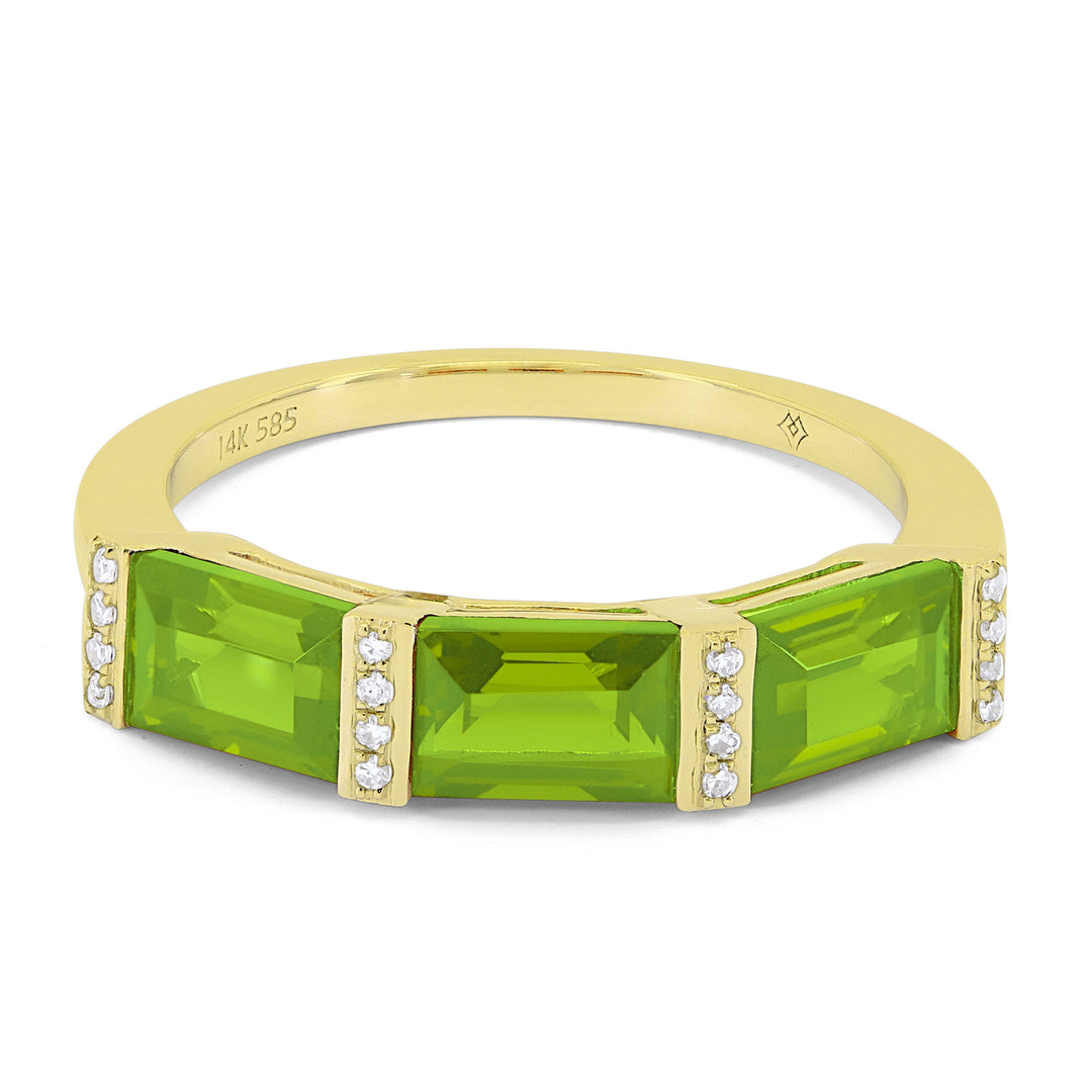 Beautiful Hand Crafted 14K Yellow Gold 6X4MM Peridot And Diamond Essentials Collection Ring