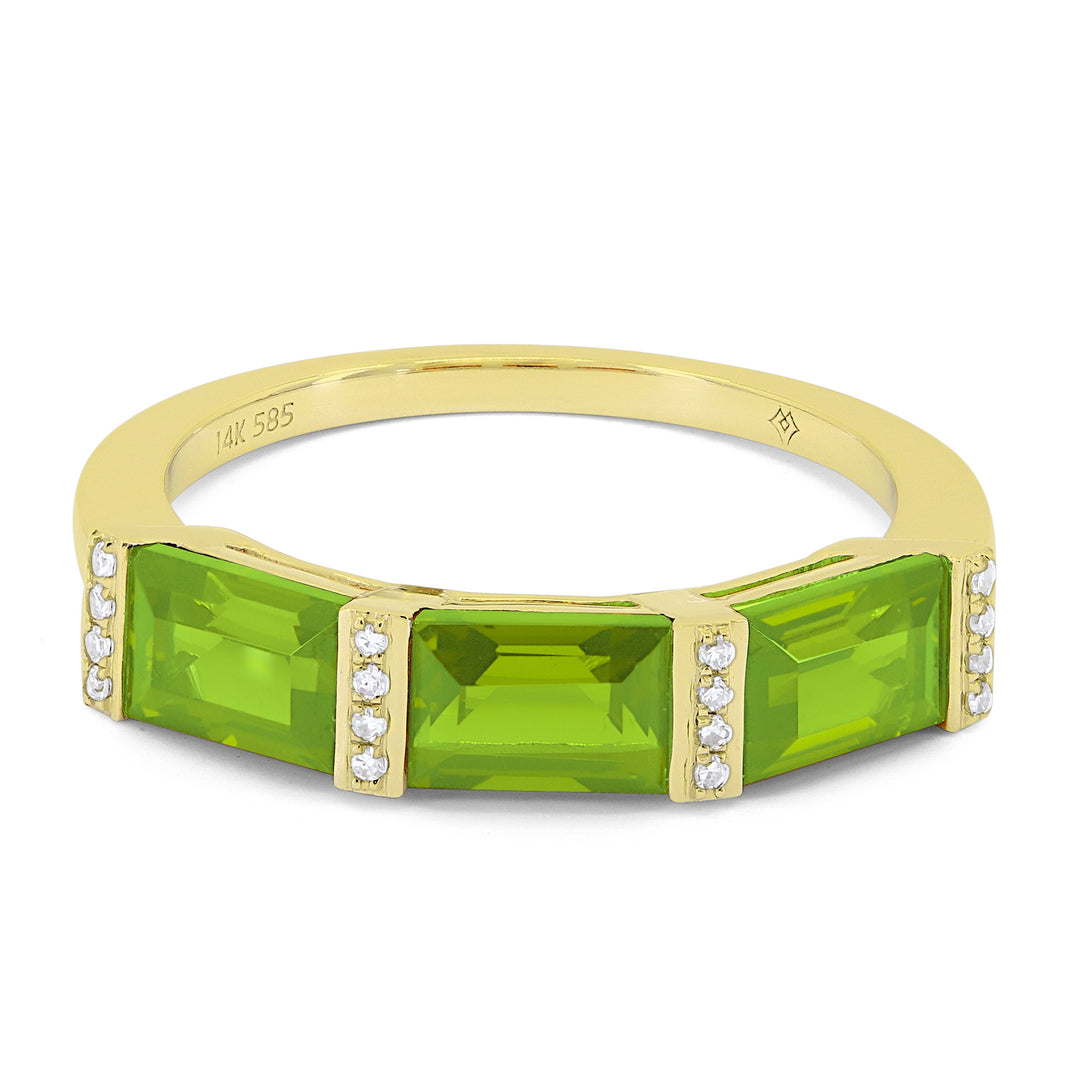 Beautiful Hand Crafted 14K Yellow Gold 6x4MM Peridot And Diamond Essentials Collection Ring