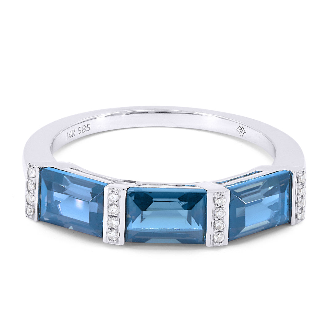 Beautiful Hand Crafted 14K White Gold 6X4MM Swiss Blue Topaz And Diamond Essentials Collection Ring