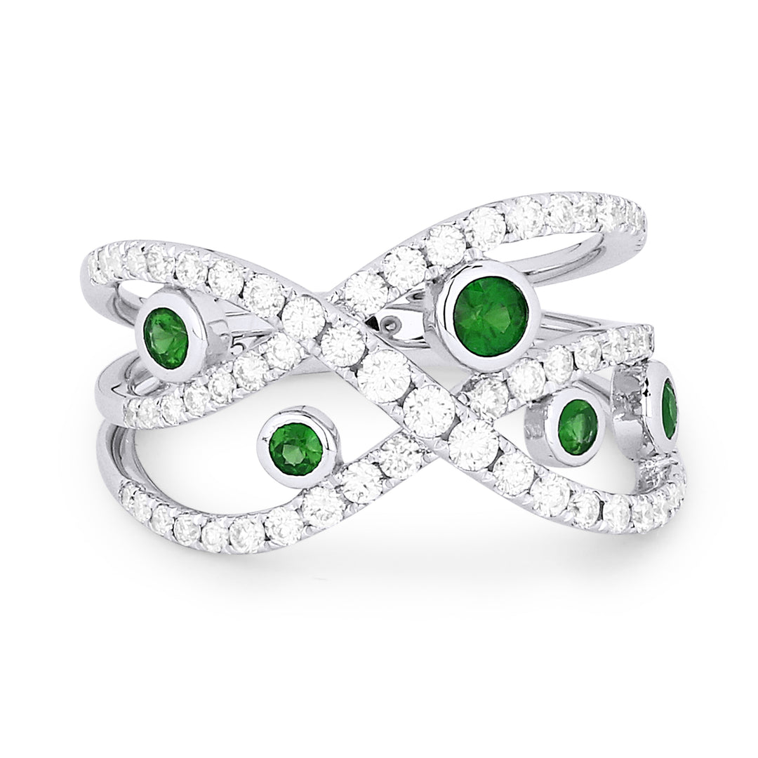 Beautiful Hand Crafted 14K White Gold  Emerald And Diamond Arianna Collection Ring