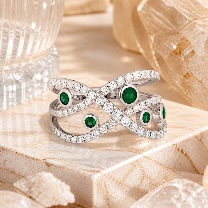 R1395 - 14K White Gold Emerald Cocktail Ring