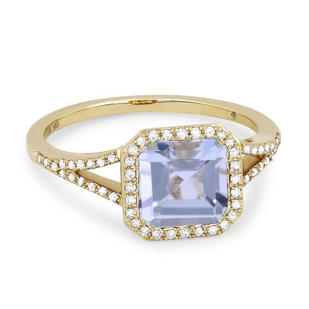 Beautiful Hand Crafted 14K Yellow Gold 7MM Aquamarine And Diamond Essentials Collection Ring