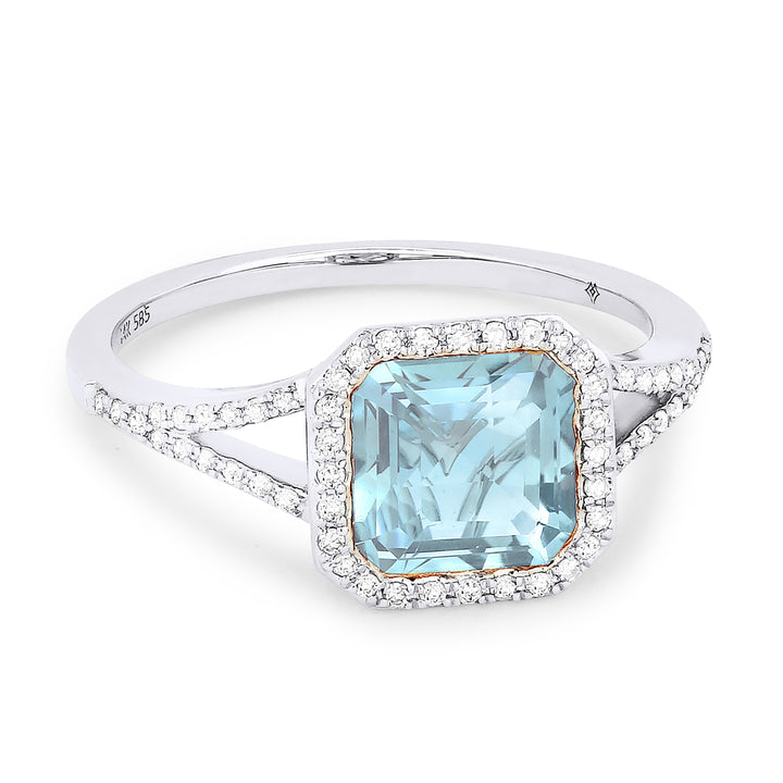 Beautiful Hand Crafted 14K White Gold 7MM Blue Topaz And Diamond Essentials Collection Ring