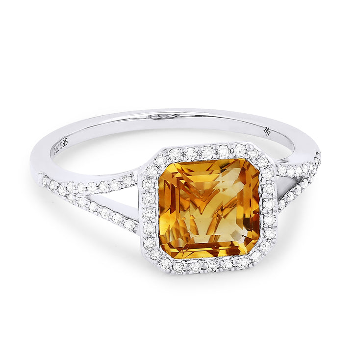 Beautiful Hand Crafted 14K White Gold 7MM Citrine And Diamond Essentials Collection Ring