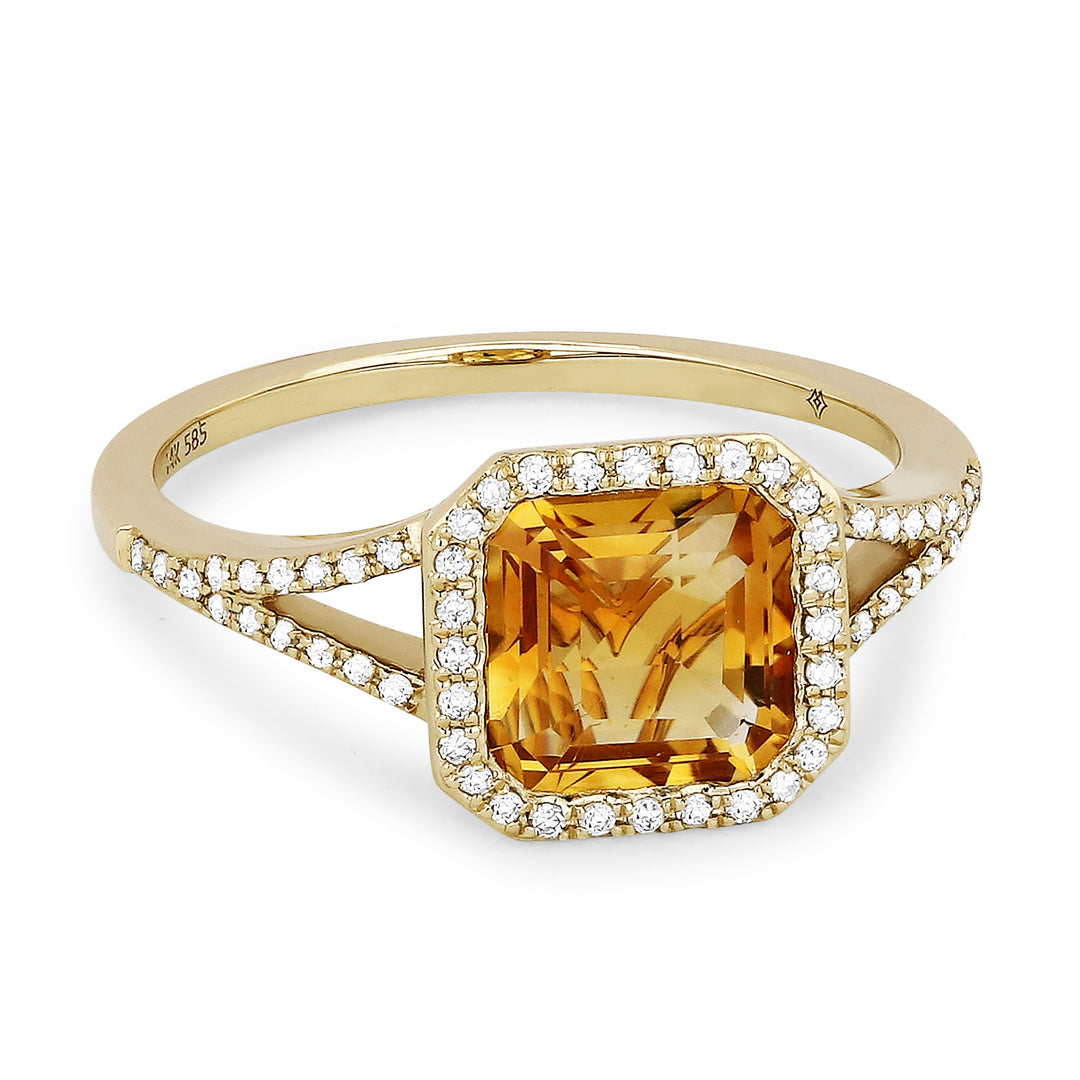 Beautiful Hand Crafted 14K Yellow Gold 7MM Citrine And Diamond Essentials Collection Ring