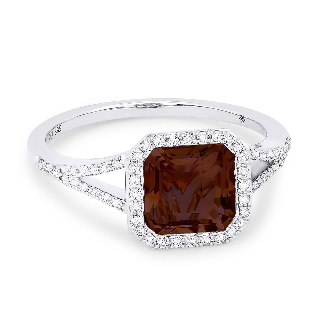 Beautiful Hand Crafted 14K White Gold 7MM Garnet And Diamond Essentials Collection Ring