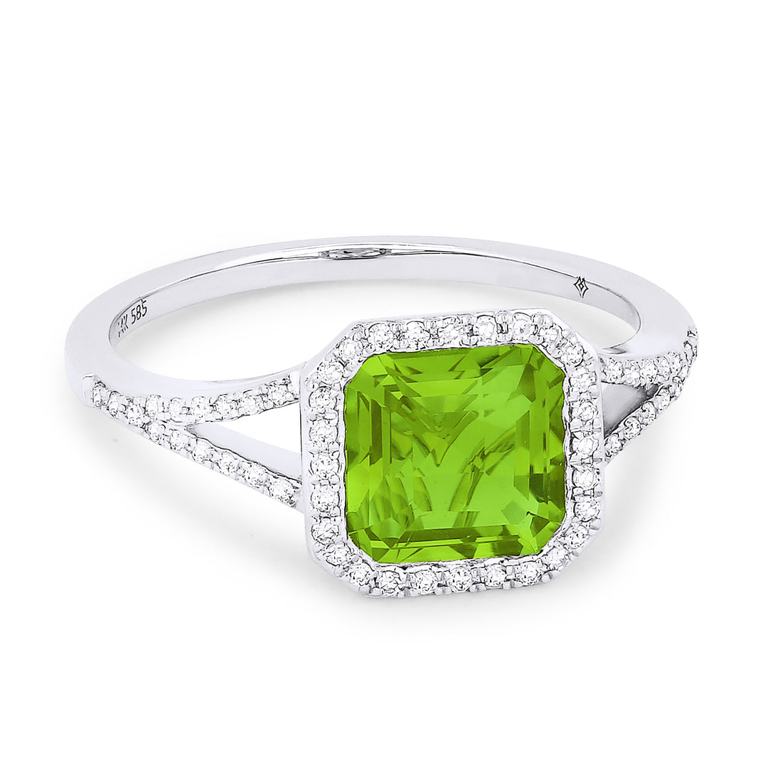 Beautiful Hand Crafted 14K White Gold 7MM Peridot And Diamond Essentials Collection Ring