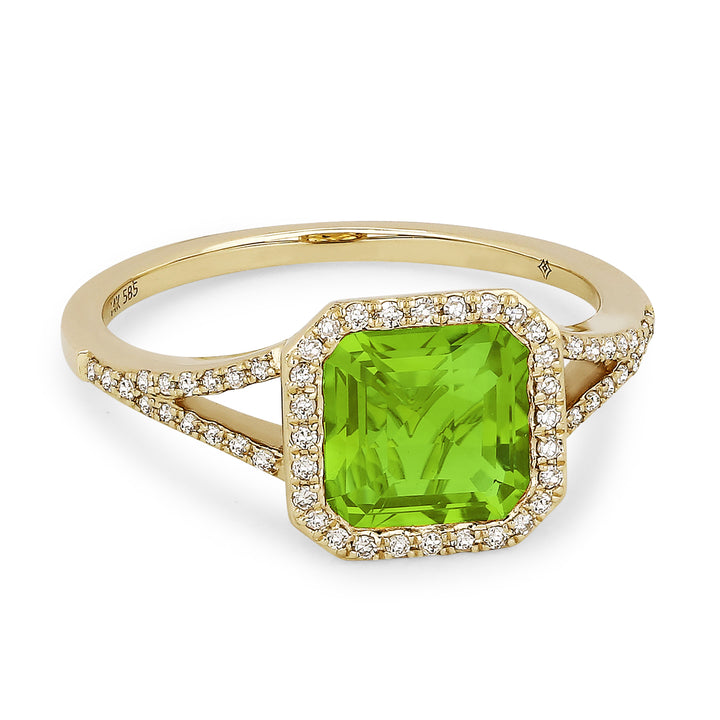 Beautiful Hand Crafted 14K Yellow Gold 7MM Peridot And Diamond Essentials Collection Ring
