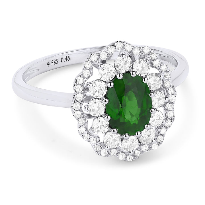 Beautiful Hand Crafted 14K White Gold 5X7MM Emerald And Diamond Arianna Collection Ring