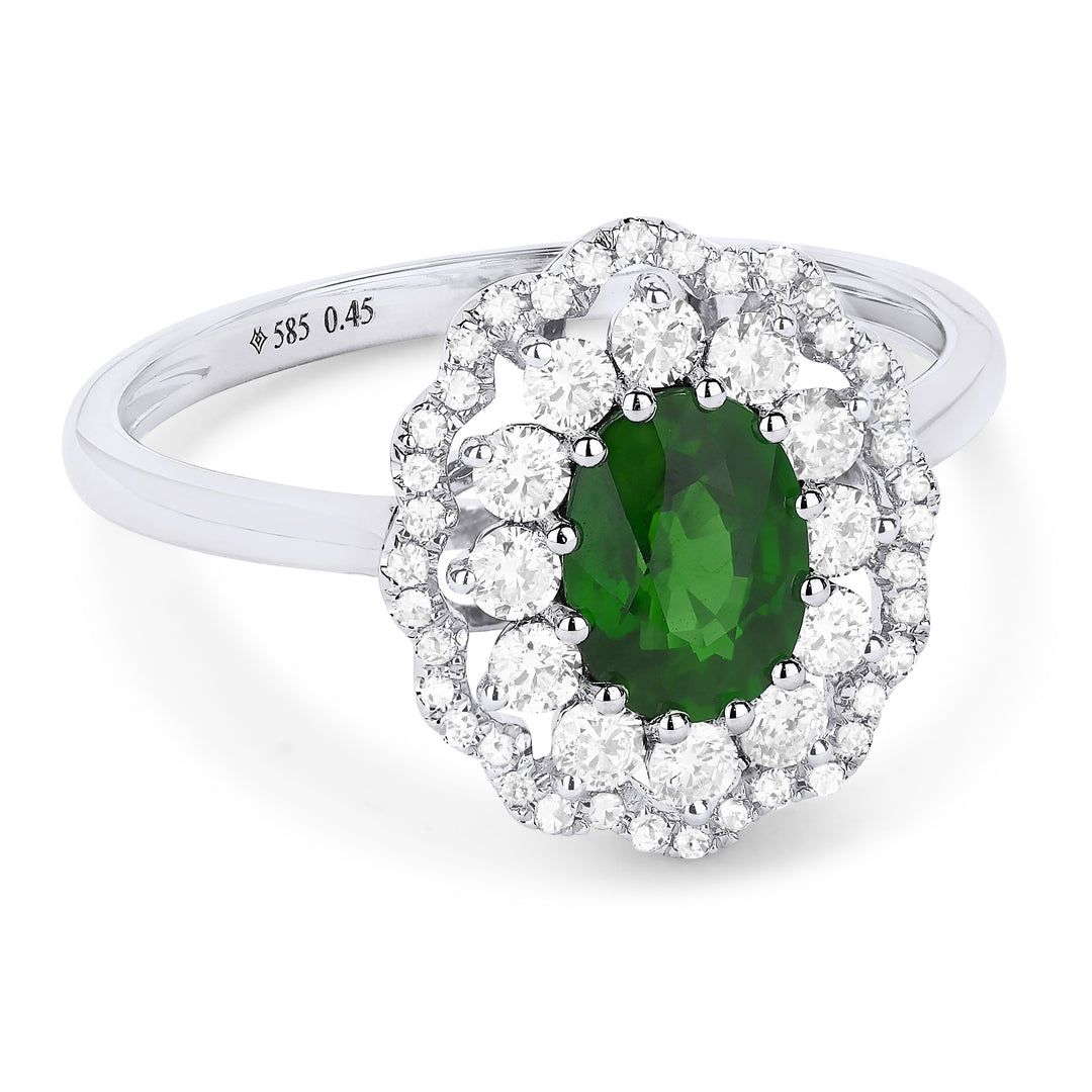 Beautiful Hand Crafted 14K White Gold 5x7MM Emerald And Diamond Arianna Collection Ring
