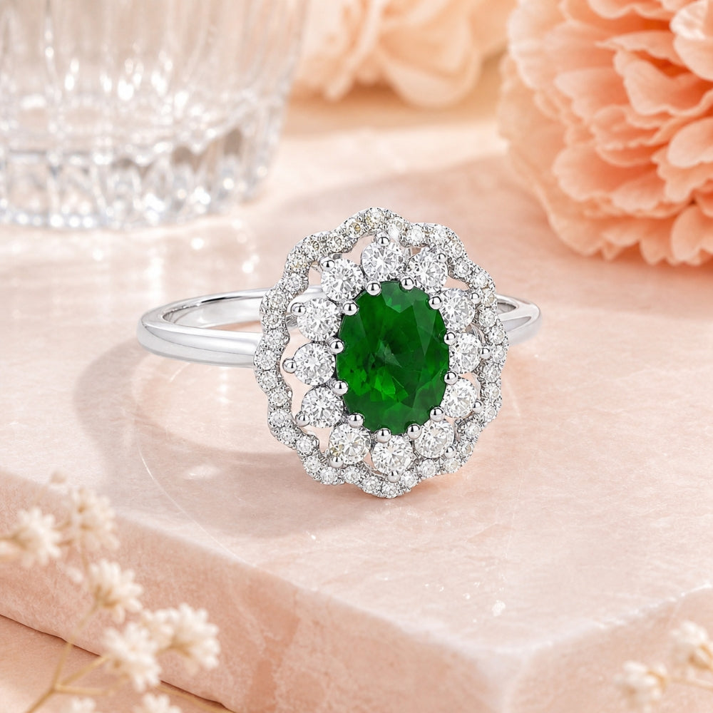 R1407 - 14K Gold Emerald, Ruby & Sapphire Oval Ring