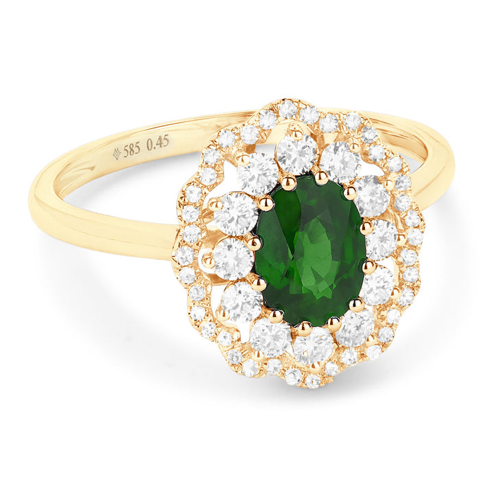 Beautiful Hand Crafted 14K Yellow Gold 5x7MM Emerald And Diamond Arianna Collection Ring