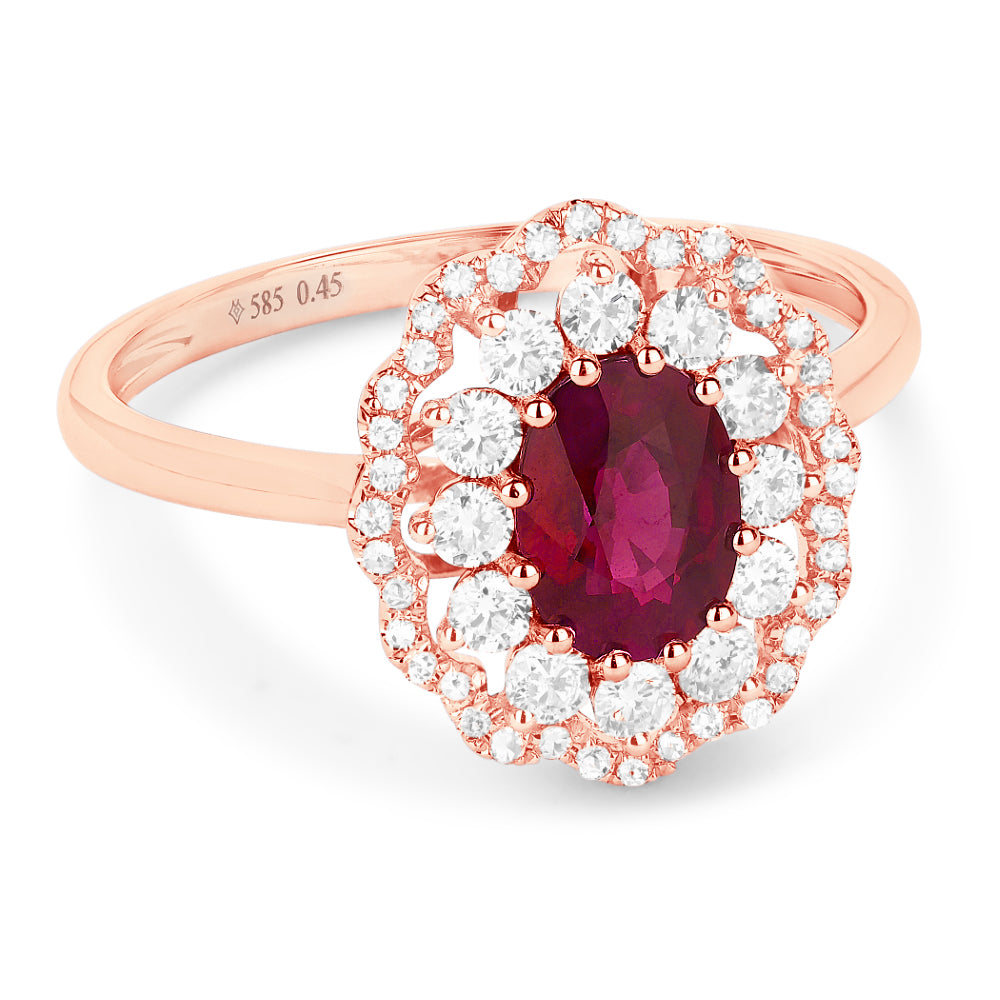 Beautiful Hand Crafted 14K Rose Gold 5X7MM Ruby And Diamond Arianna Collection Ring