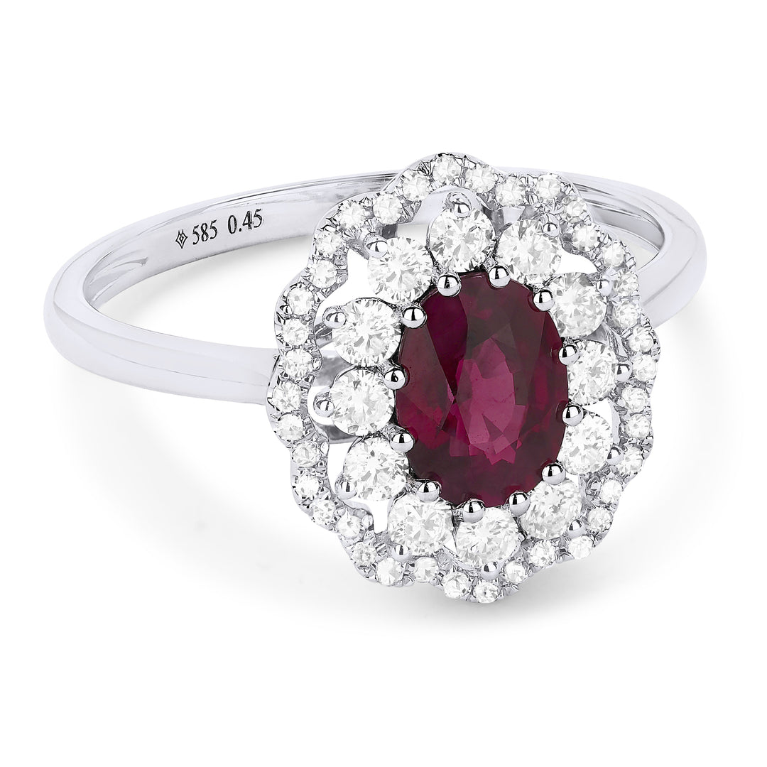 Beautiful Hand Crafted 14K White Gold 5X7MM Ruby And Diamond Arianna Collection Ring