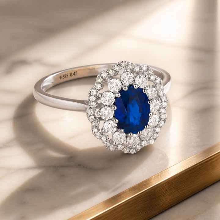 R1407 - 14K Gold Emerald, Ruby & Sapphire Oval Ring