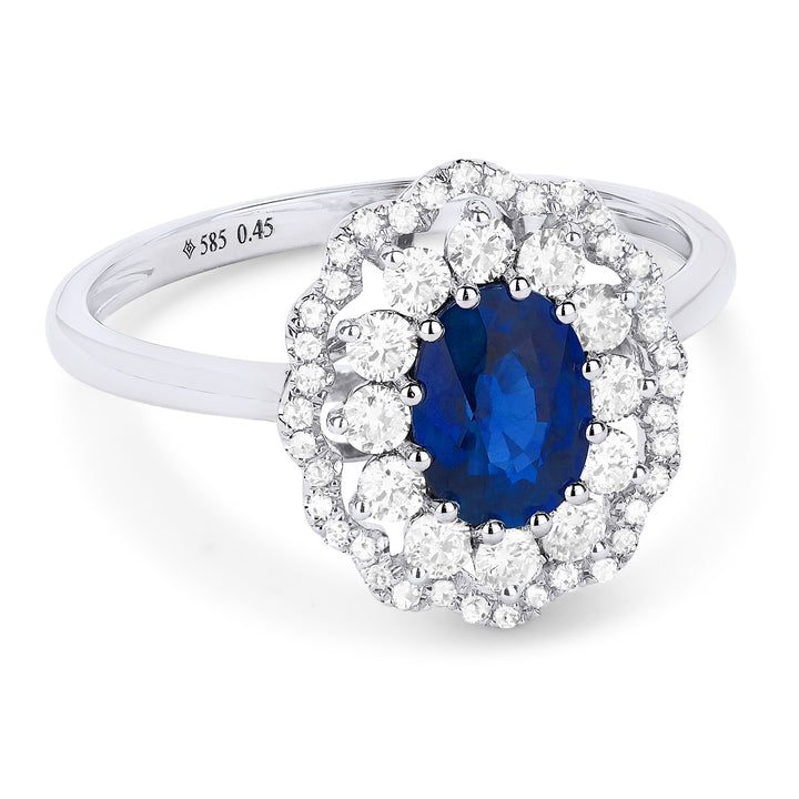 Beautiful Hand Crafted 14K White Gold 5x7MM Sapphire And Diamond Arianna Collection Ring