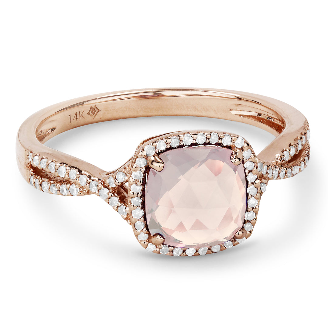 Beautiful Hand Crafted 14K Rose Gold 7X7MM Created Morganite And Diamond Essentials Collection Ring