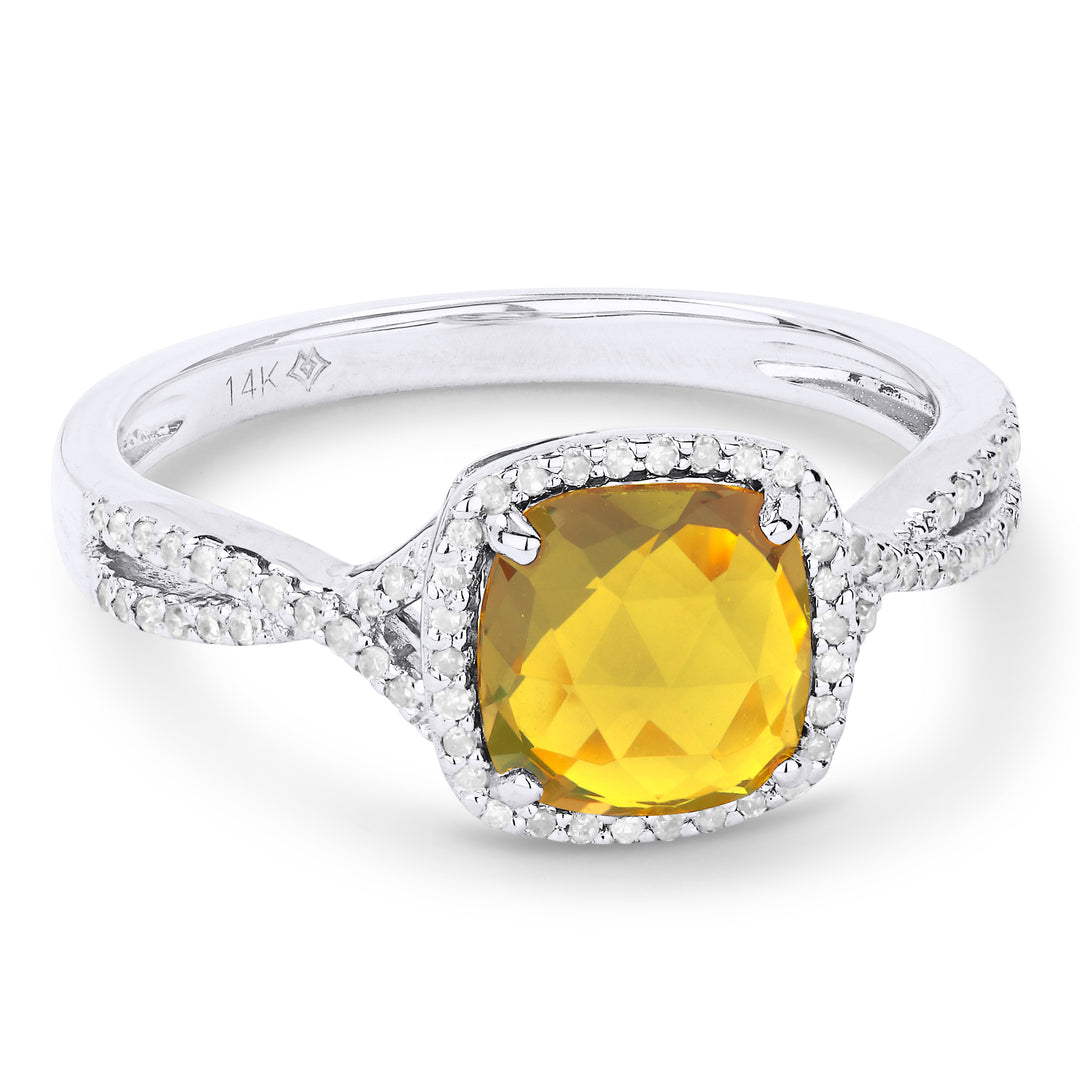 Beautiful Hand Crafted 14K White Gold 7X7MM Citrine And Diamond Essentials Collection Ring