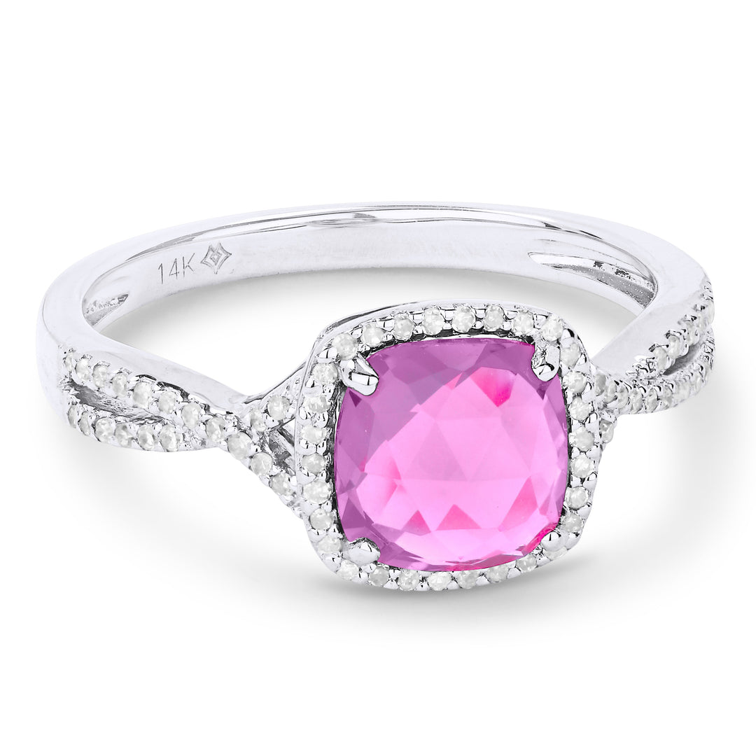 Beautiful Hand Crafted 14K White Gold 7X7MM Created Pink Sapphire And Diamond Essentials Collection Ring