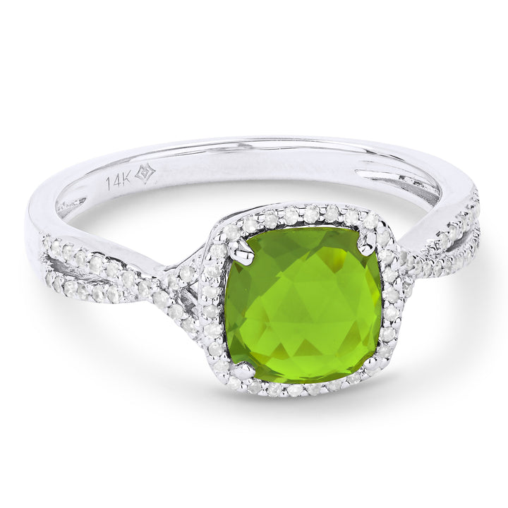 Beautiful Hand Crafted 14K White Gold 7X7MM Peridot And Diamond Essentials Collection Ring