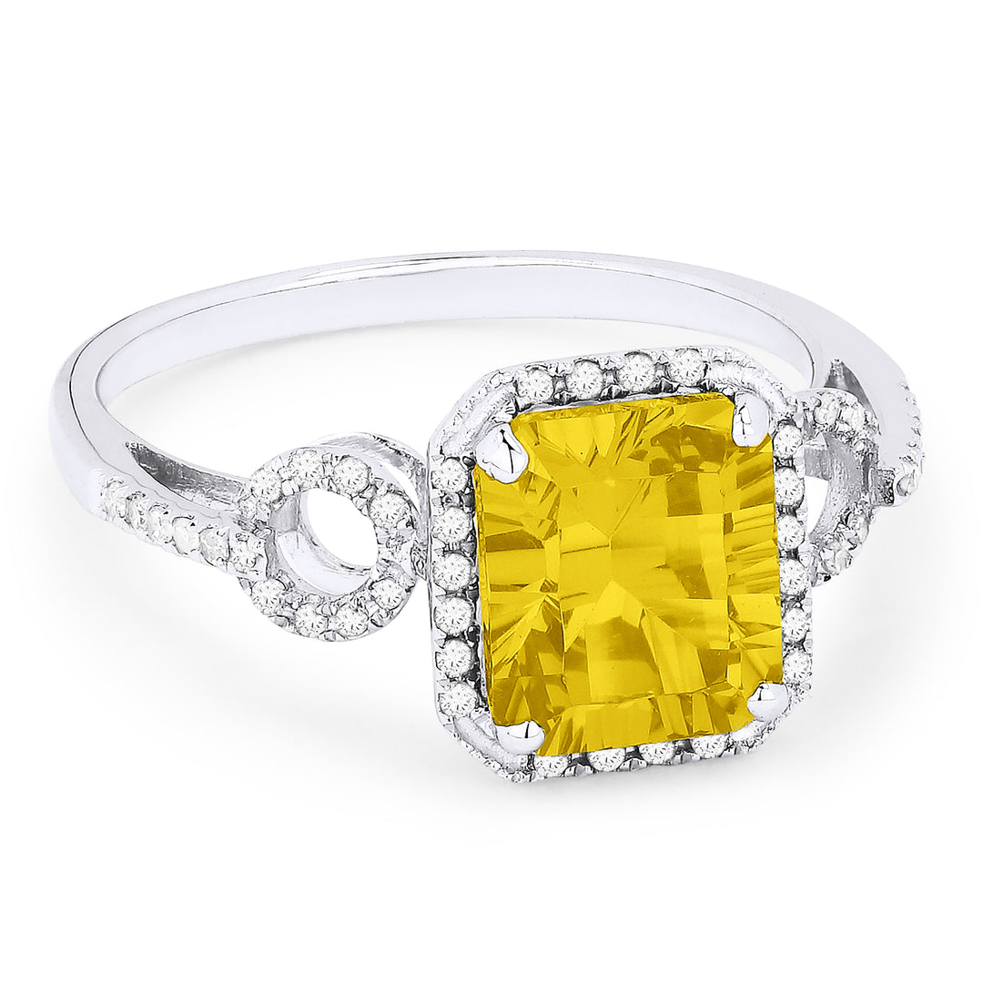 Beautiful Hand Crafted 14K White Gold 7x8MM Citrine And Diamond Eclectica Collection Ring