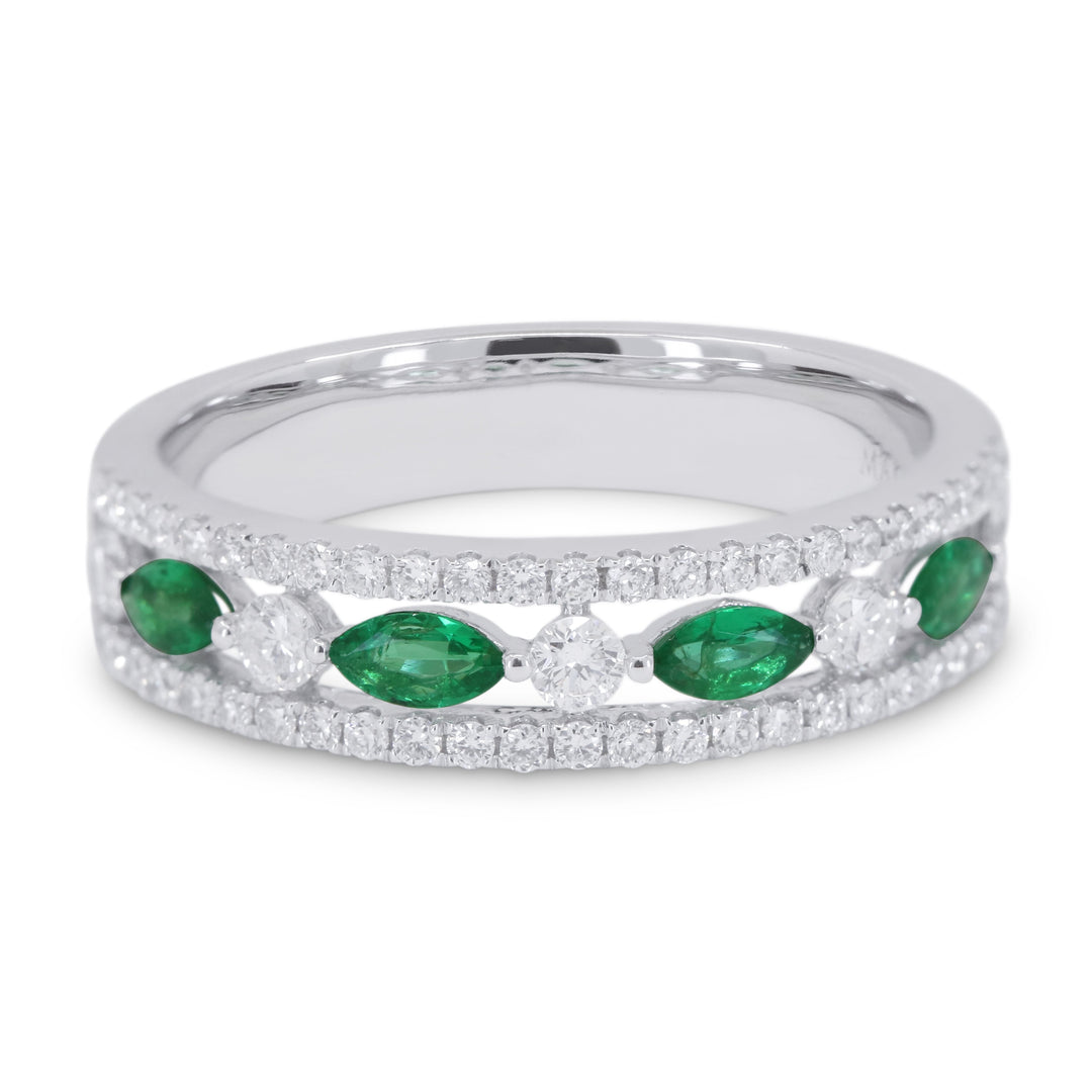 Beautiful Hand Crafted 14K White Gold  Emerald And Diamond Arianna Collection Ring