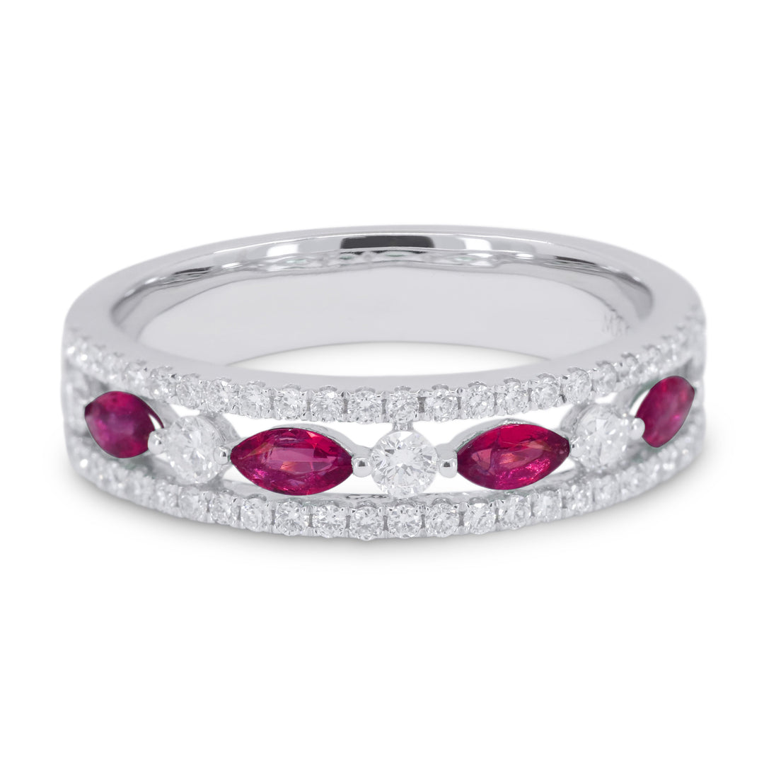 Beautiful Hand Crafted 14K White Gold  Ruby And Diamond Arianna Collection Ring