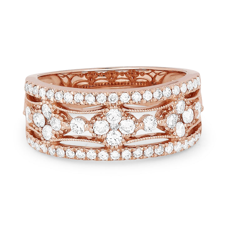 Beautiful Hand Crafted 14K Rose Gold White Diamond Milano Collection Ring