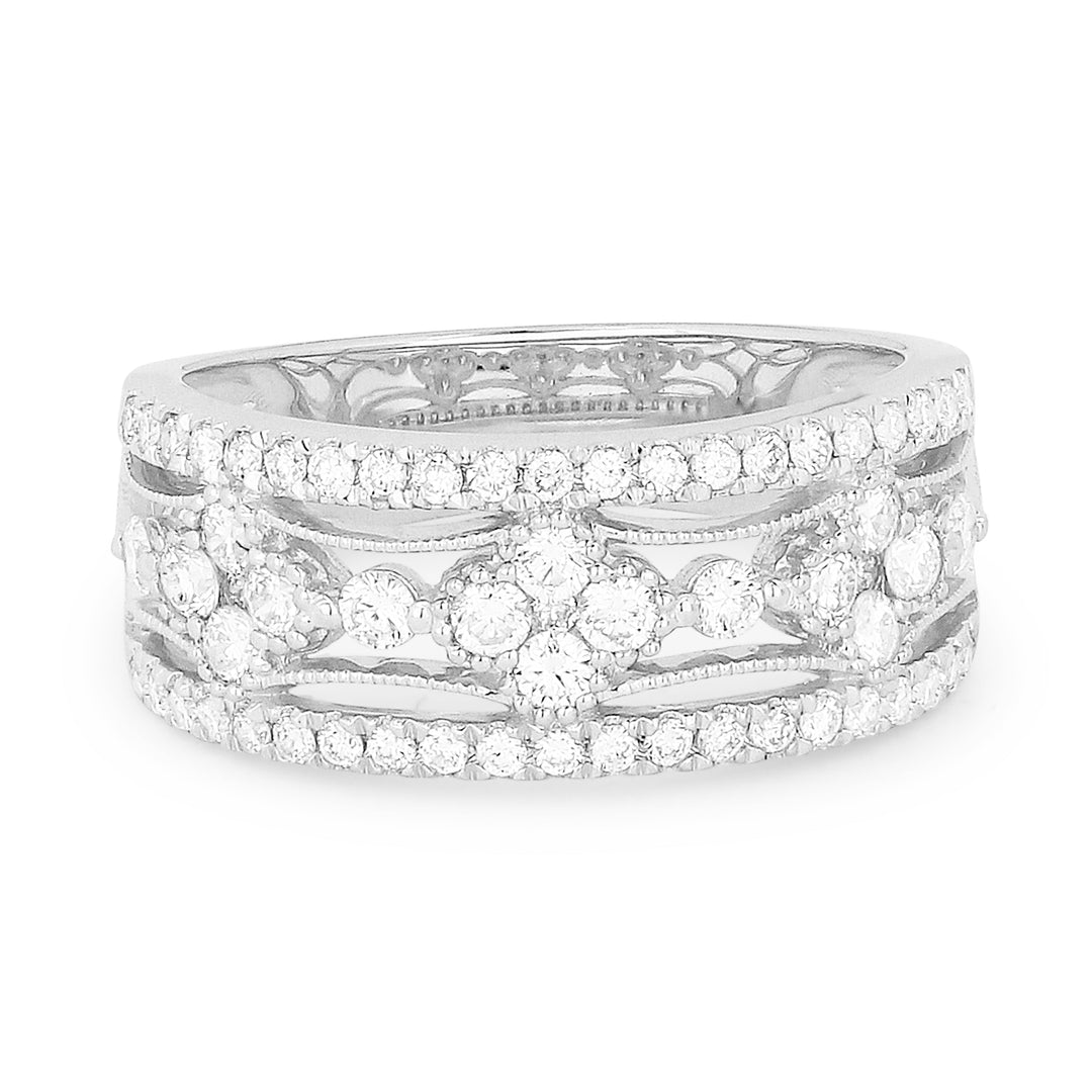 Beautiful Hand Crafted 14K White Gold White Diamond Milano Collection Ring